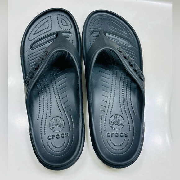 😃SOLD😃 CROCS Men’s Black Thong Flip Flops Sz M/ 12 - Picture 4 of 7
